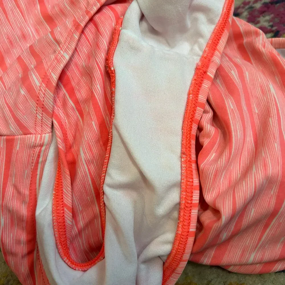 Athleta Ariel Strappy Cut Out One Piece Swimsuit Womens Large Orange Coral Beach